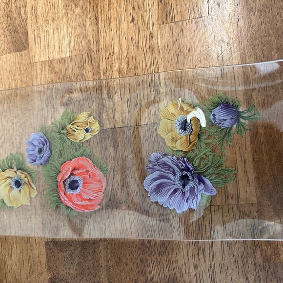 Chance Glass Anemone Floral Plates Gold Rim Rectangular and Oval Vintage UK MCM - Picture 4 of 7